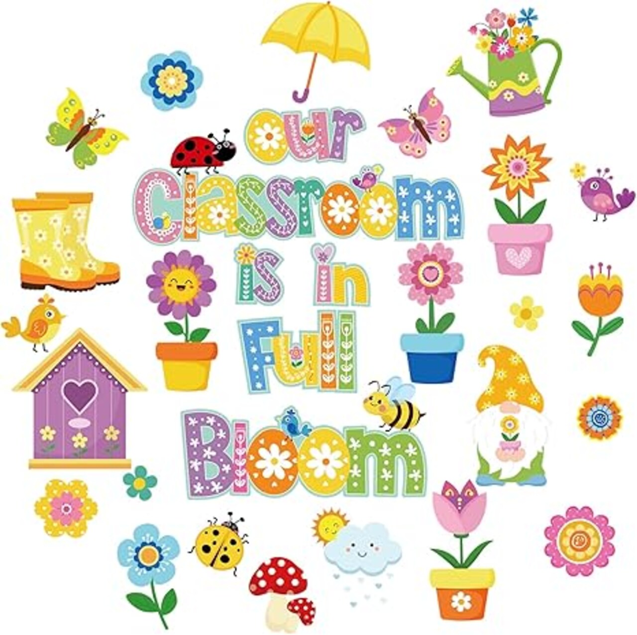 83-Piece Spring Bulletin Board Decoration Set – Hello Spring Cutouts, Butterflies, Bees & Flowers for Classroom or Party